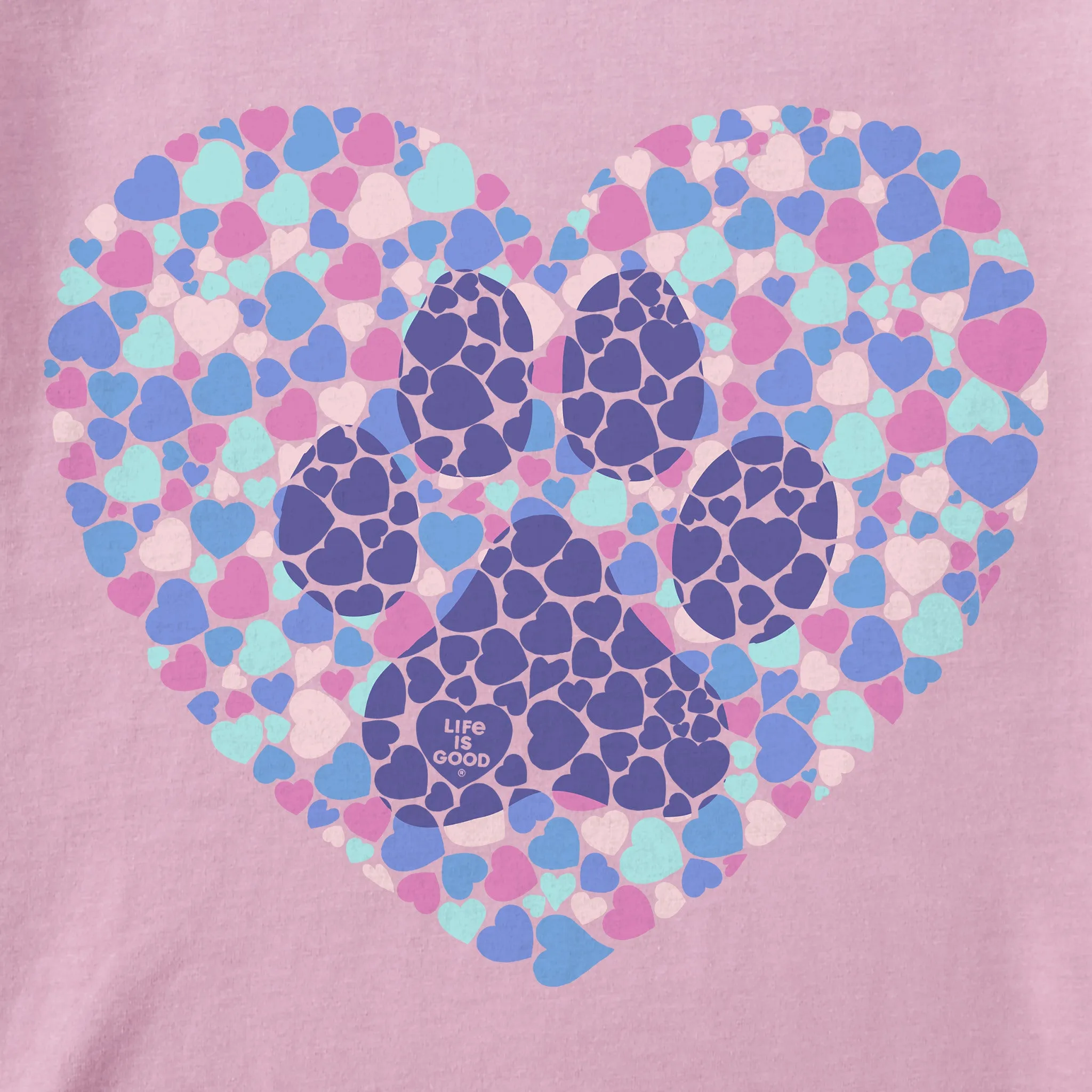 Women's Dog Paw Heart Short Sleeve Crusher Tee Life is Good