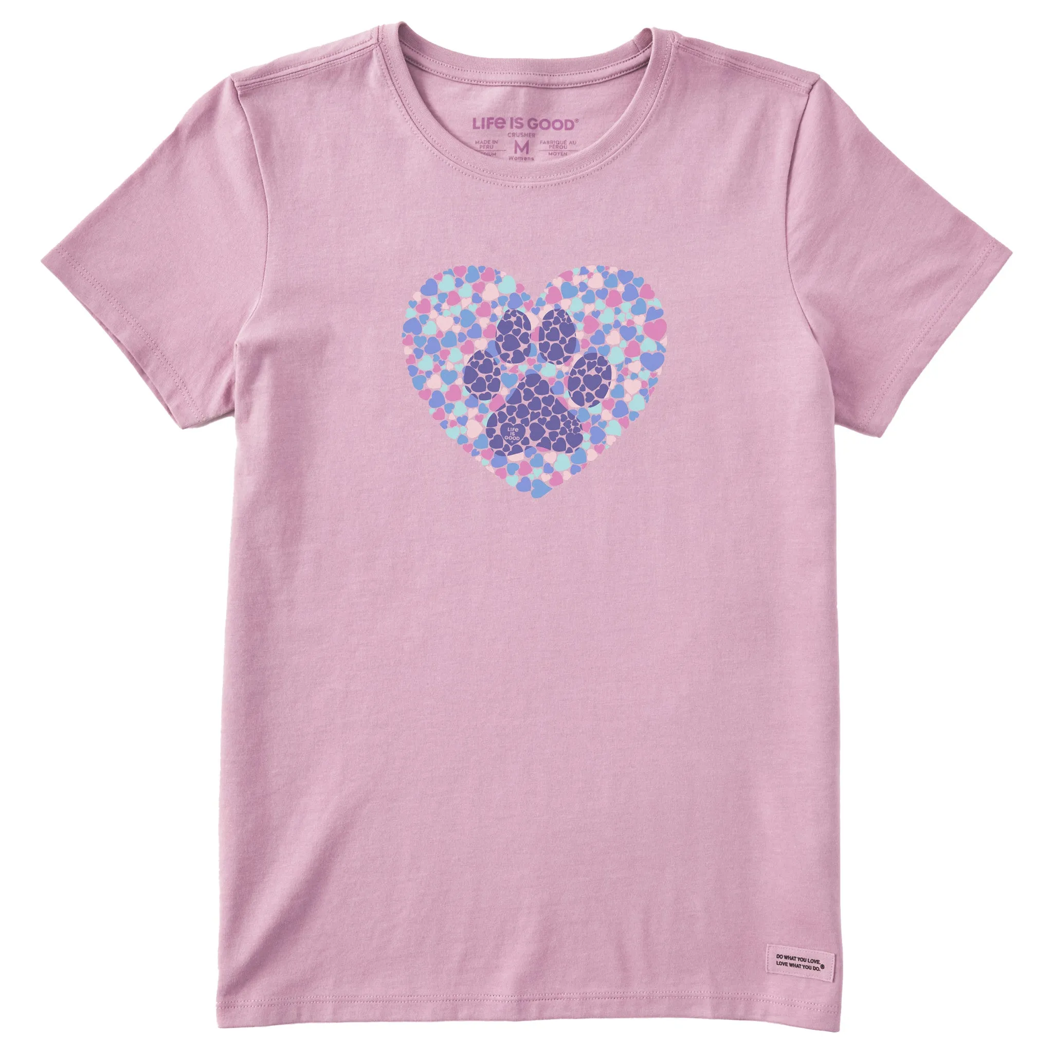 Women's Dog Paw Heart Short Sleeve Crusher Tee Life is Good