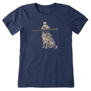 Women's Dog with Bat and Ball Short Sleeve Tee Life is Good
