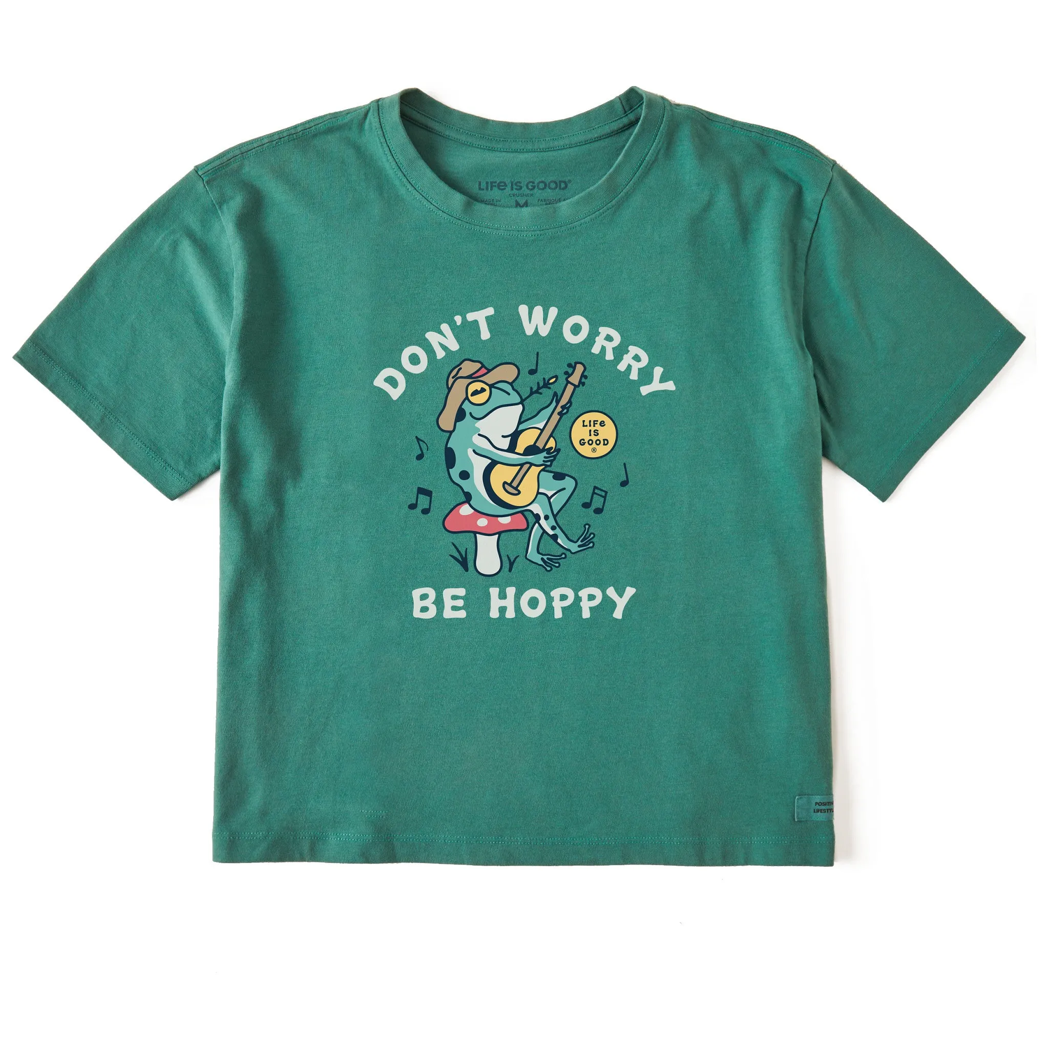Women's Don't Worry Frog Guitar Short Sleeve Crusher Boxy Tee Life is Good