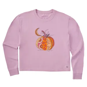 Women's Doodle Pumpkin Long Sleeve Crusher Boxy Tee Life is Good
