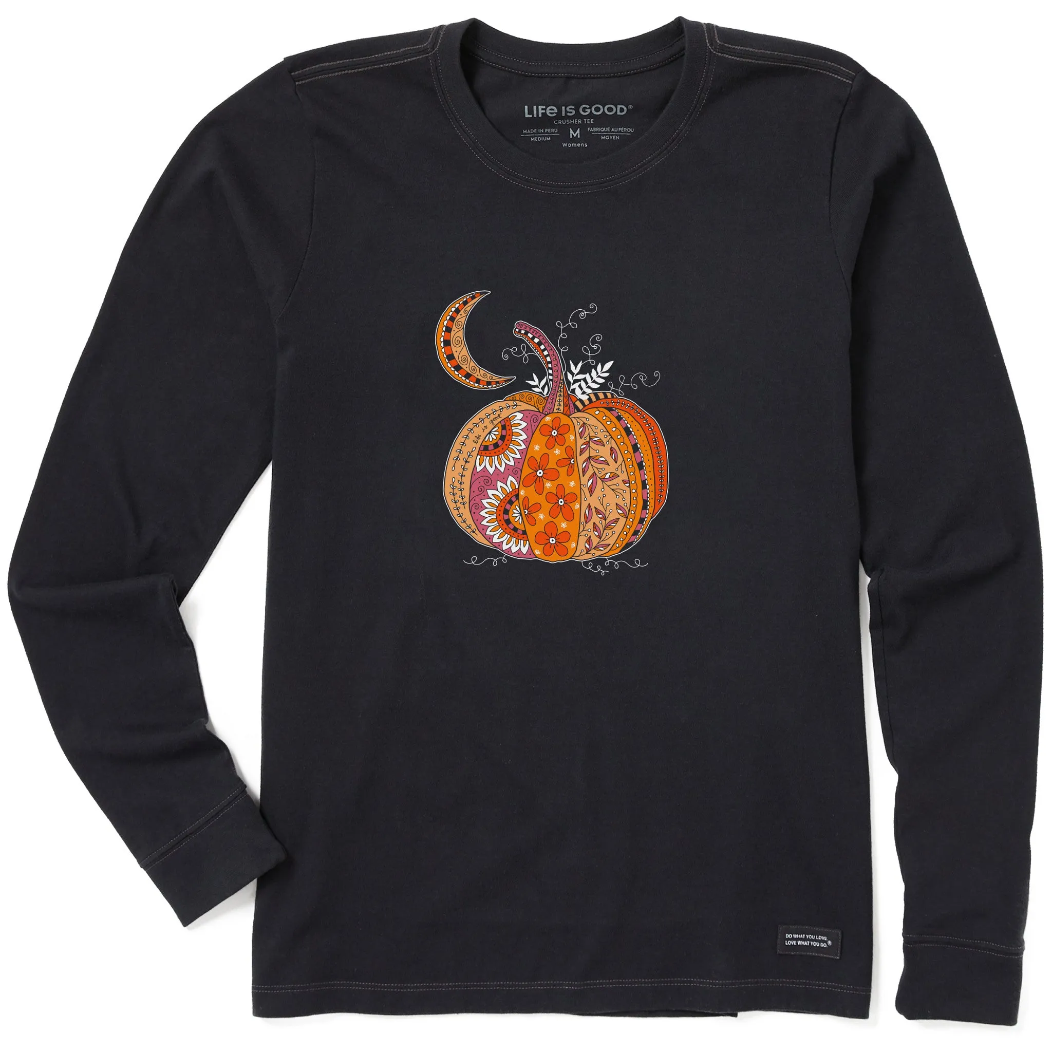 Women's Doodle Pumpkin Long Sleeve Crusher Tee Life is Good