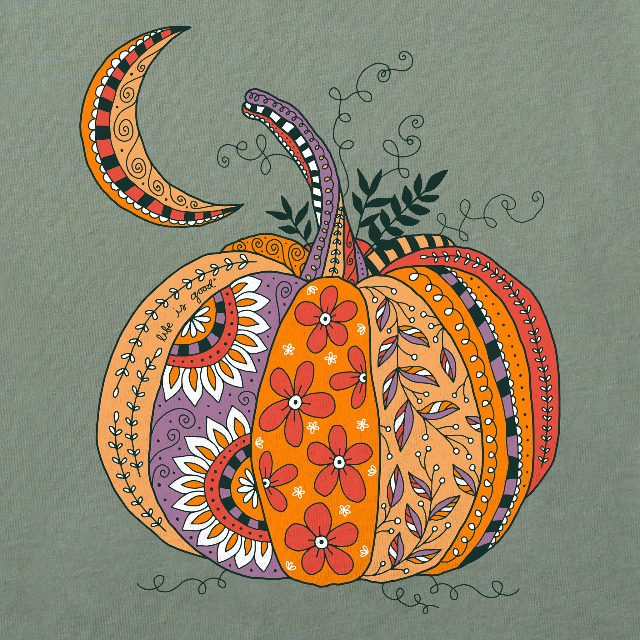 Women's Doodle Pumpkin Long Sleeve Crusher Tee Life is Good