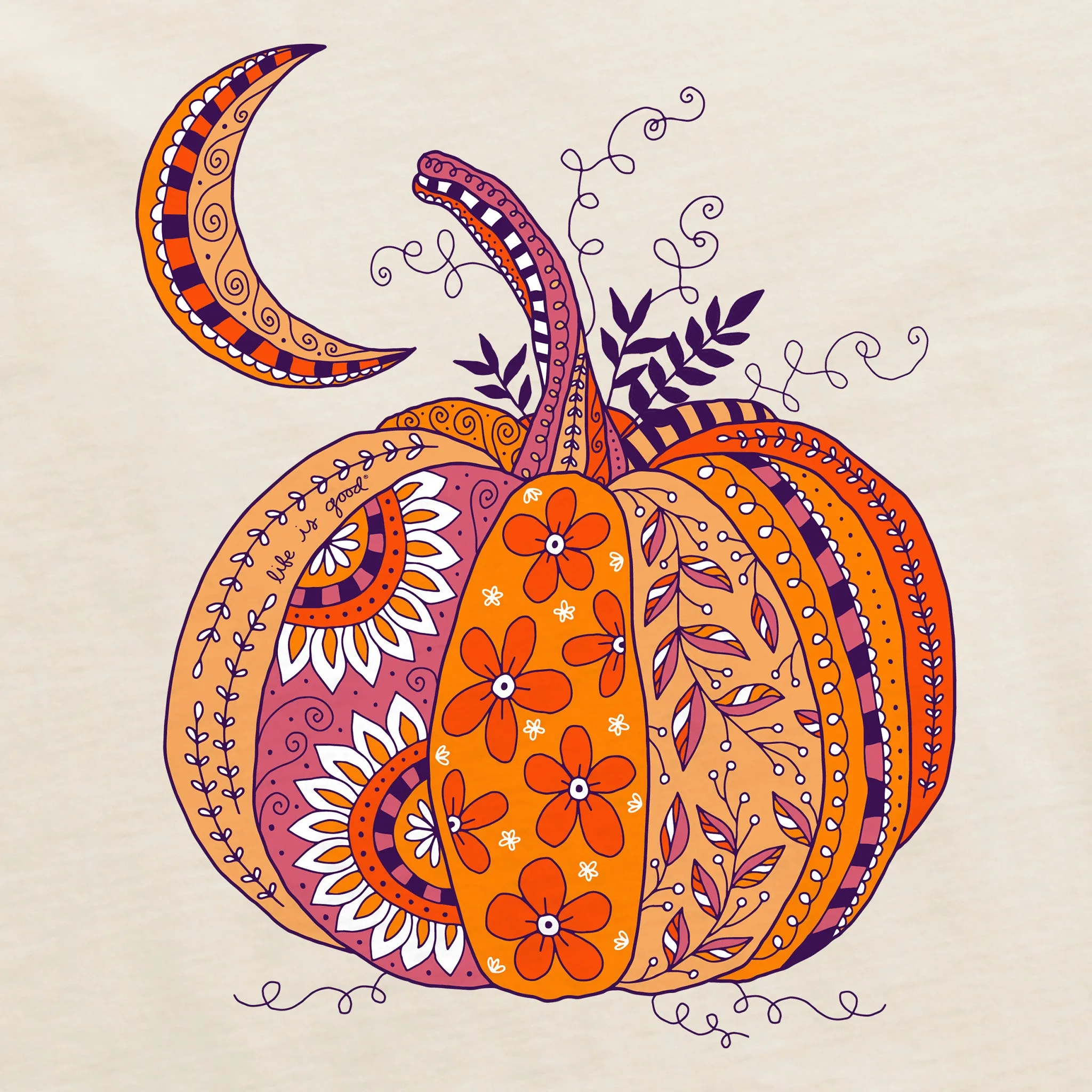 Women's Doodle Pumpkin Short Sleeve Crusher Tee Life is Good
