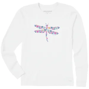 Women's Dragonfly Flowers Long Sleeve Crusher Tee Life is Good