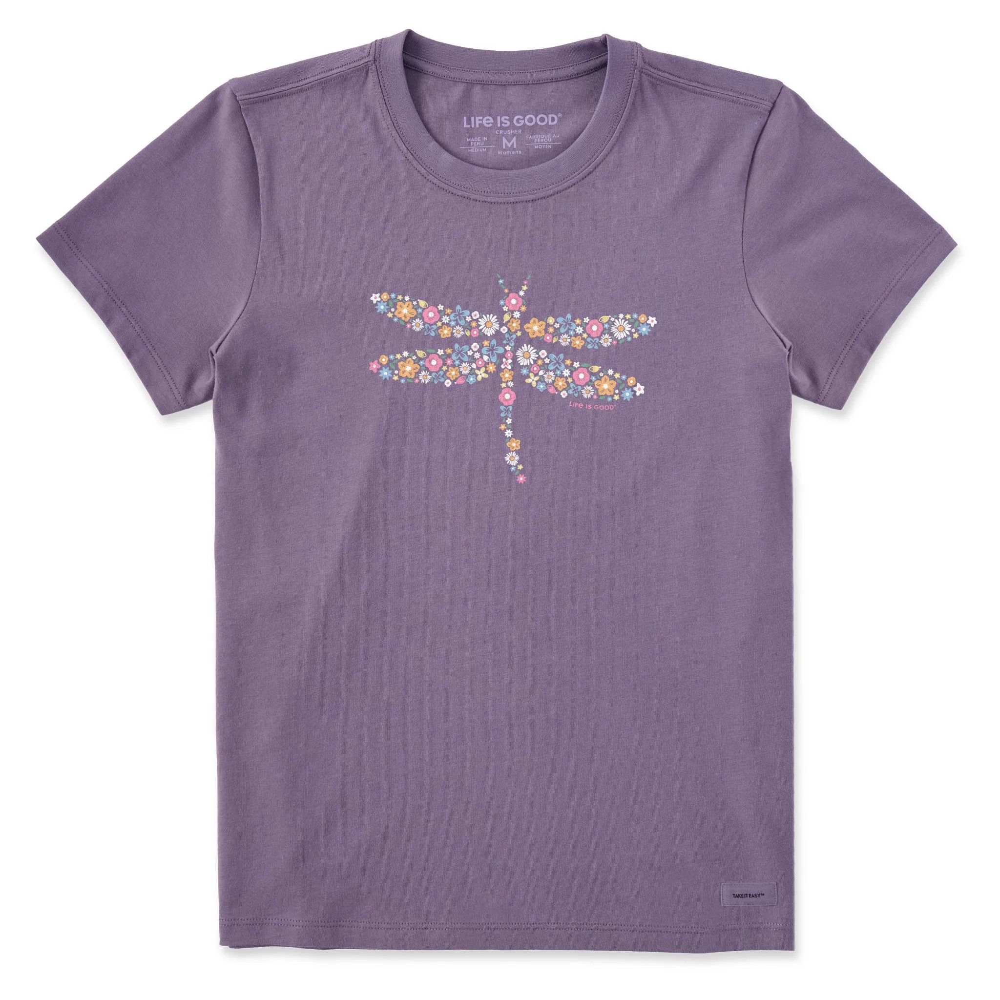 Women's Dragonfly Flowers Short Sleeve Tee Life is Good