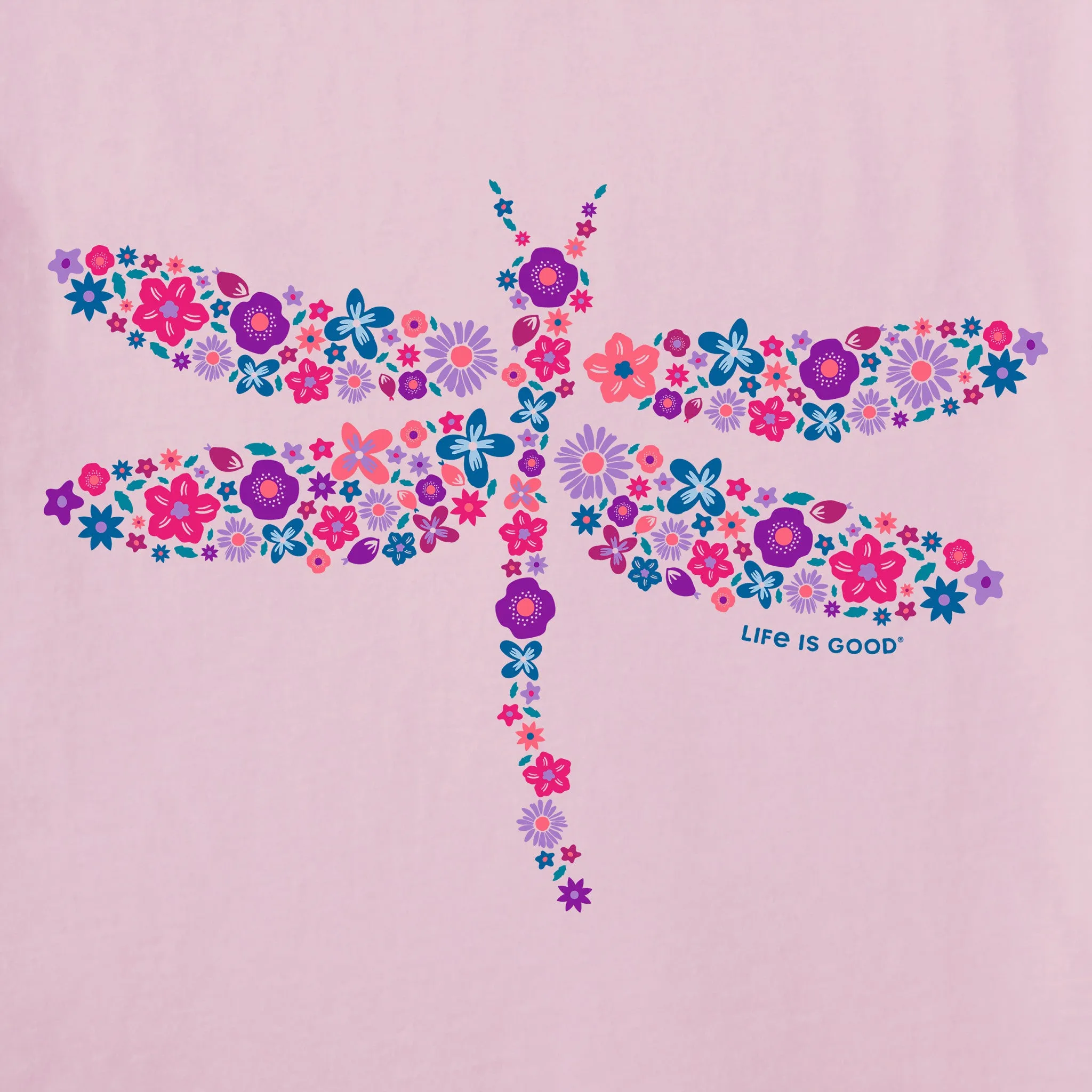 Women's Dragonfly Flowers Short Sleeve Tee Life is Good