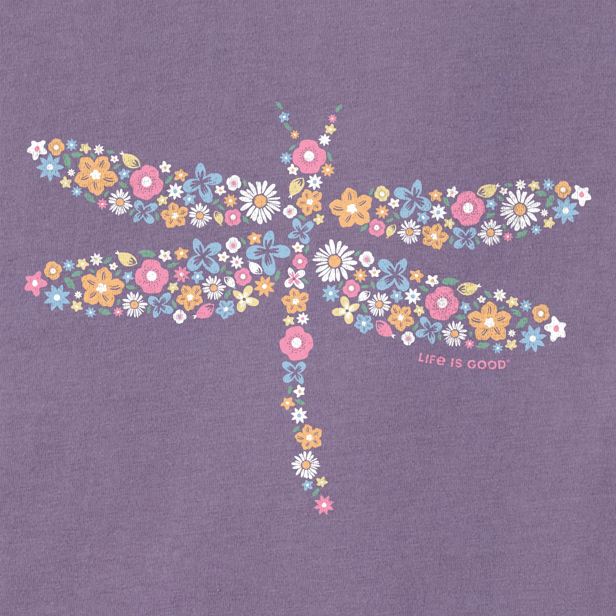 Women's Dragonfly Flowers Short Sleeve Tee Life is Good