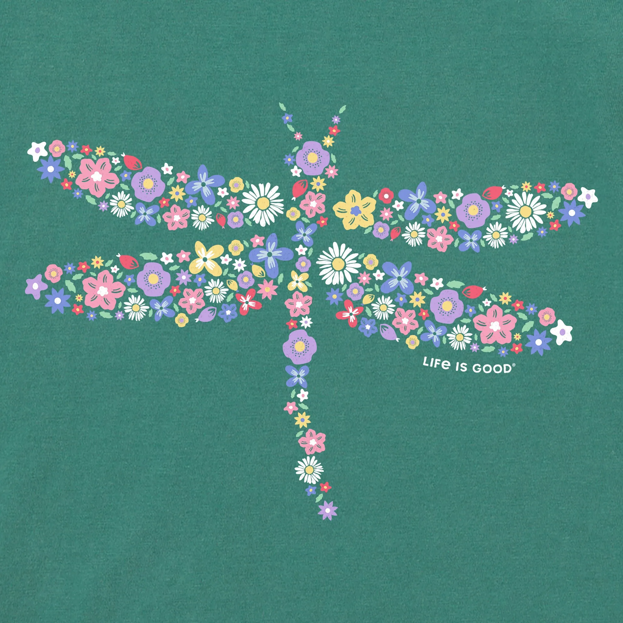 Women's Dragonfly Flowers Short Sleeve Tee Life is Good