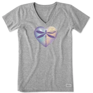 Women's Dragonfly Heart Vee Life is Good