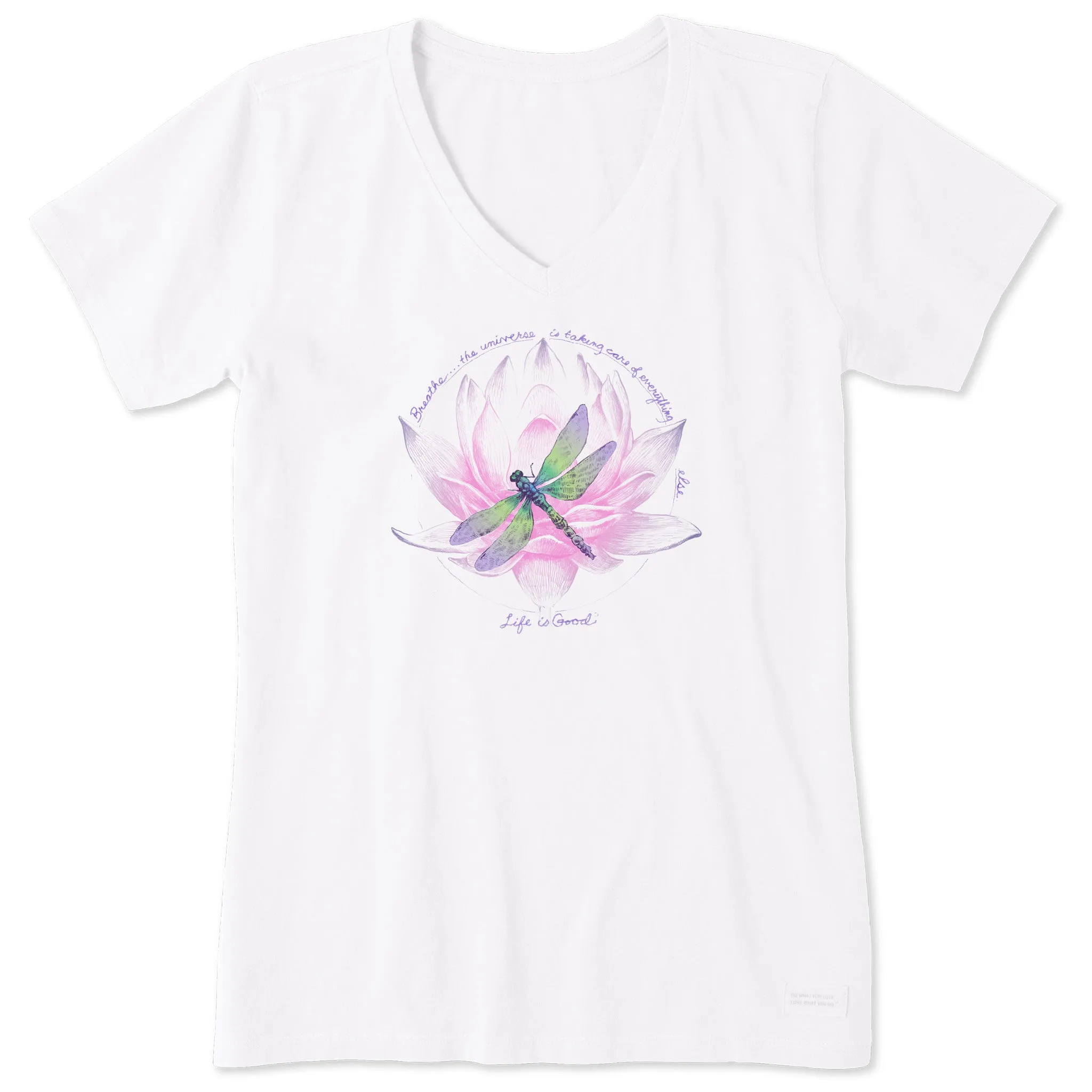 Women's Dragonfly Lotus Breathe Short Sleeve Crusher Vee Life is Good