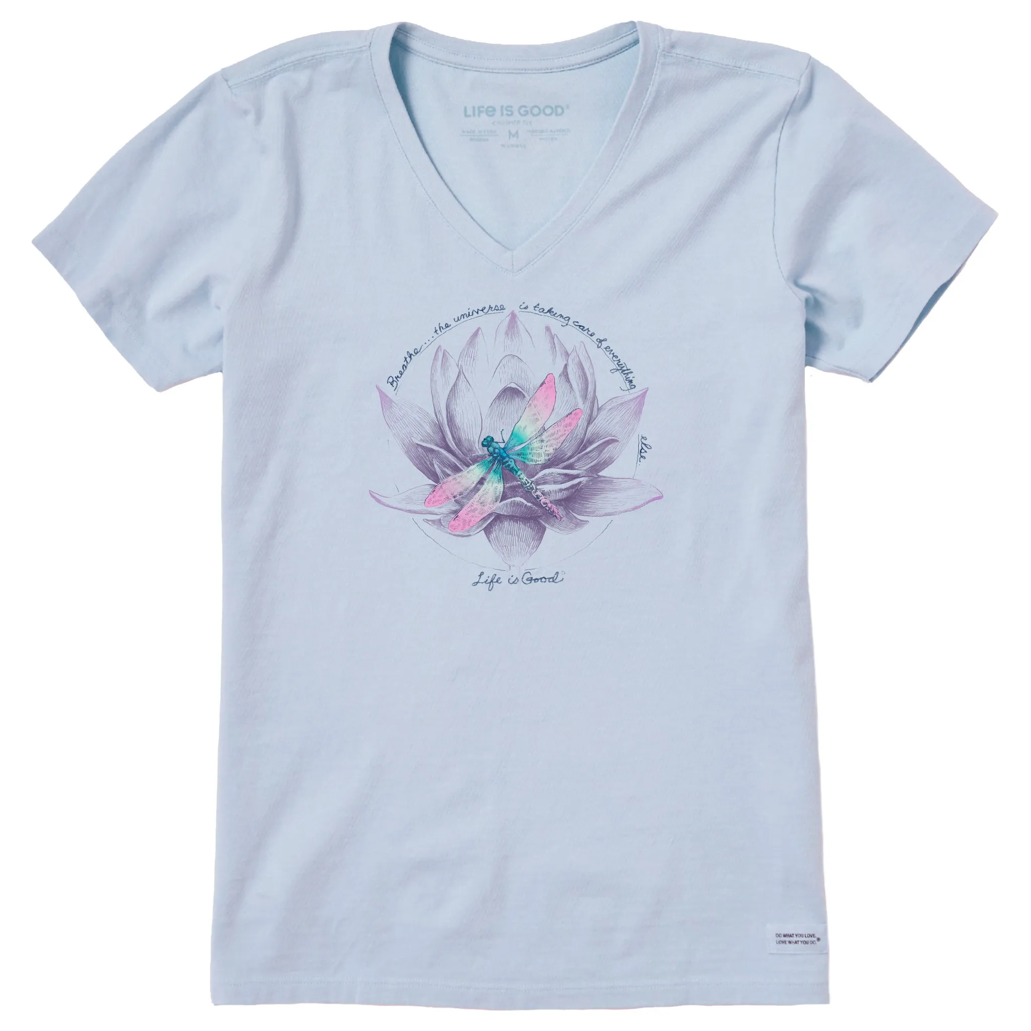 Women's Dragonfly Lotus Breathe Short Sleeve Crusher Vee Life is Good