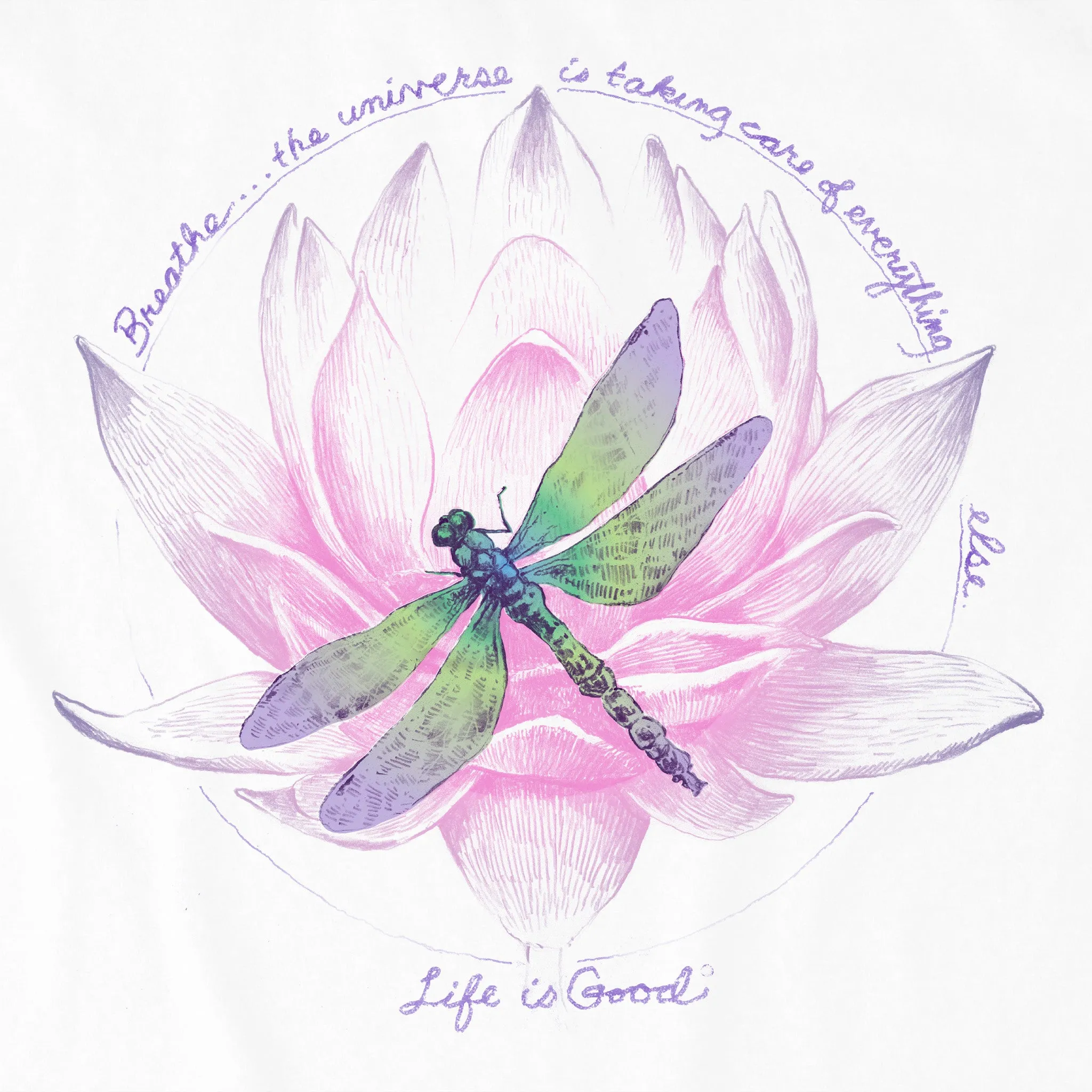 Women's Dragonfly Lotus Breathe Short Sleeve Crusher Vee Life is Good