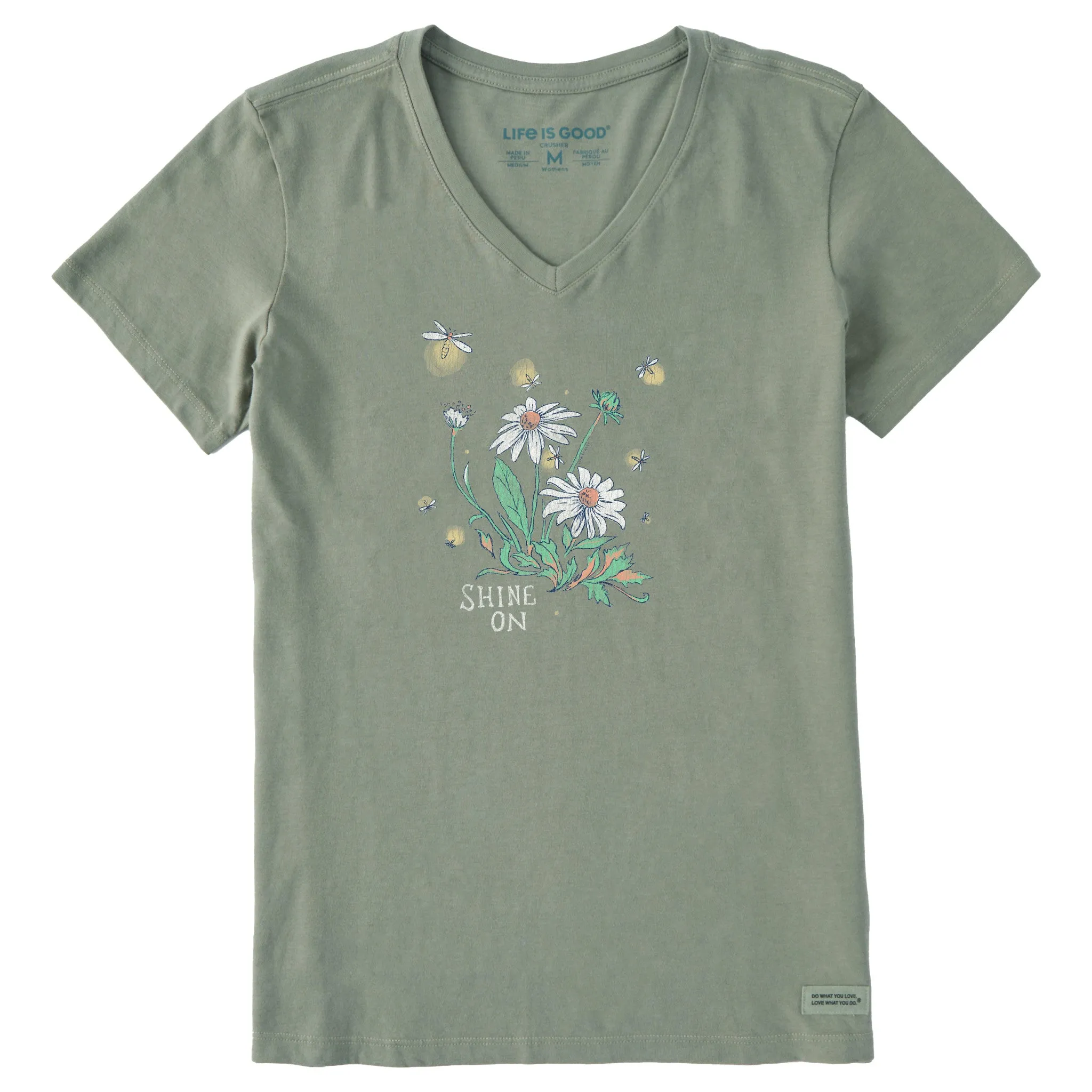 Women's Dreamy Shine On Daisies Short Sleeve Crusher Vee Life is Good