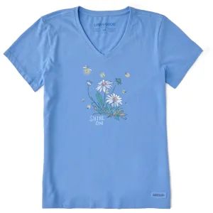 Women's Dreamy Shine On Daisies Short Sleeve Crusher Vee Life is Good