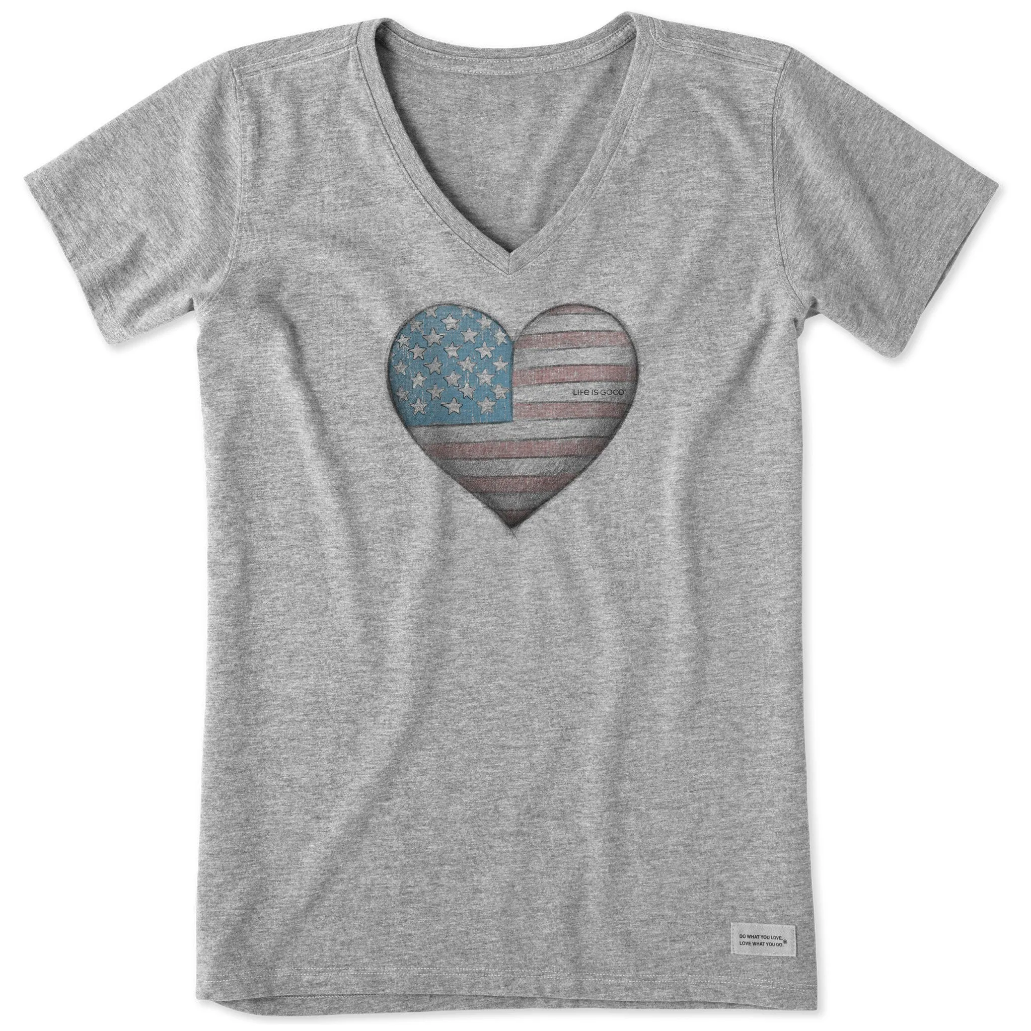 Women's Dreamy USA heart Short Sleeve Crusher Vee Life is Good
