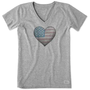 Women's Dreamy USA heart Short Sleeve Crusher Vee Life is Good