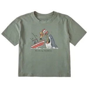 Women's Drinking Buddies Shark Short Sleeve Crusher Boxy Tee Life is Good
