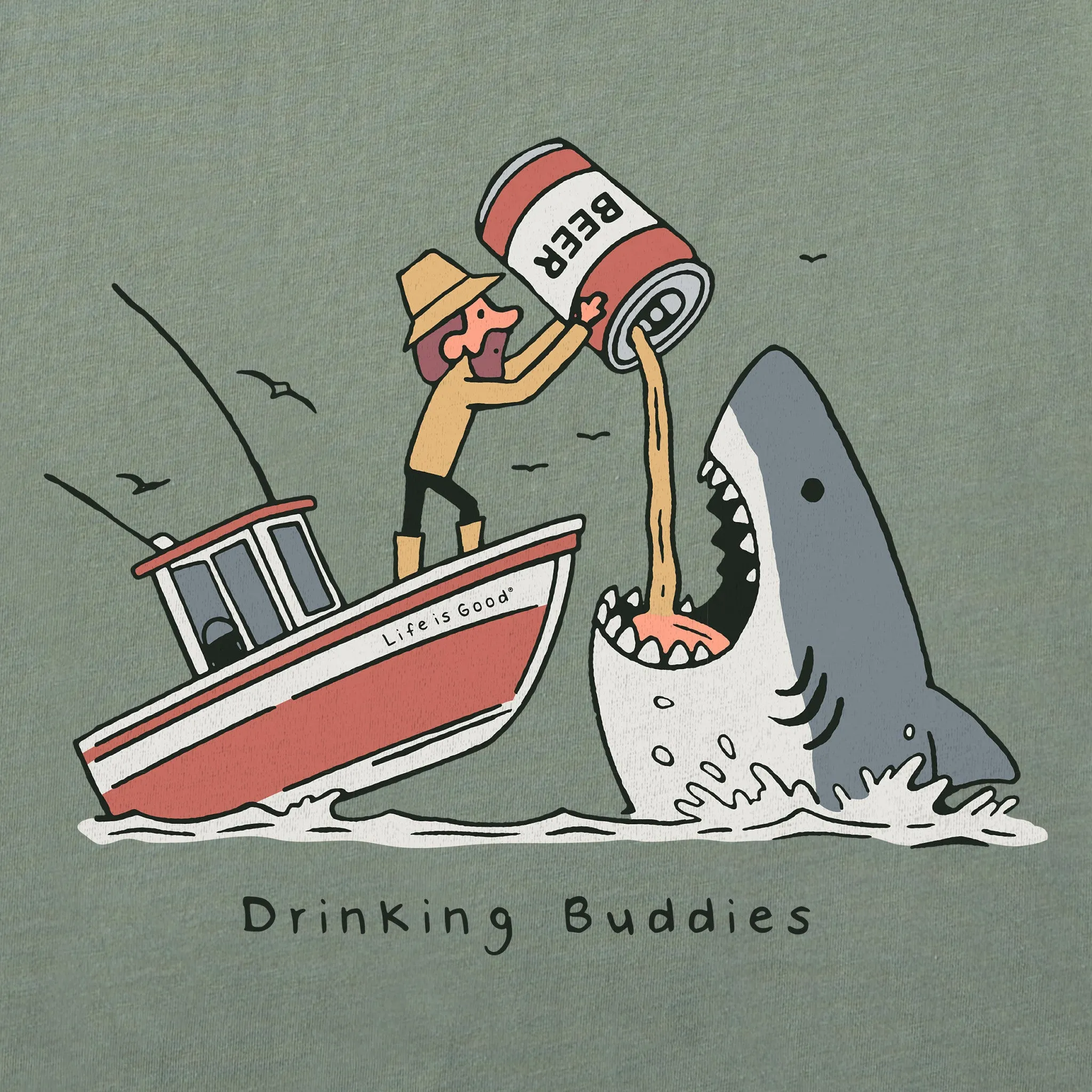Women's Drinking Buddies Shark Short Sleeve Crusher Boxy Tee Life is Good