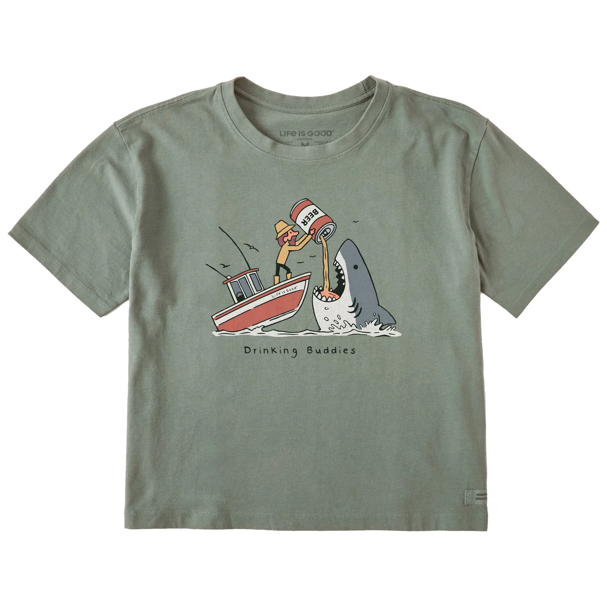 Women's Drinking Buddies Shark Short Sleeve Crusher Boxy Tee Life is Good