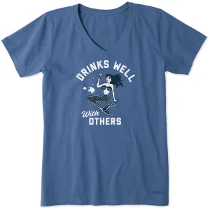 Women's Drinks Well with Others Mermaid Short Sleeve Crusher Vee Life is Good