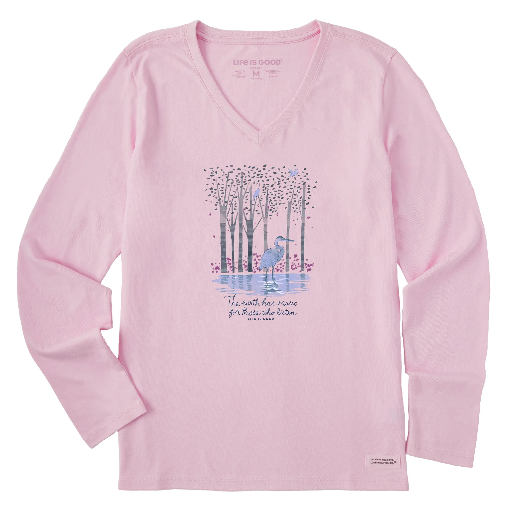 Women's Earth Has Music Heron Long Sleeve Crusher Vee Life is Good