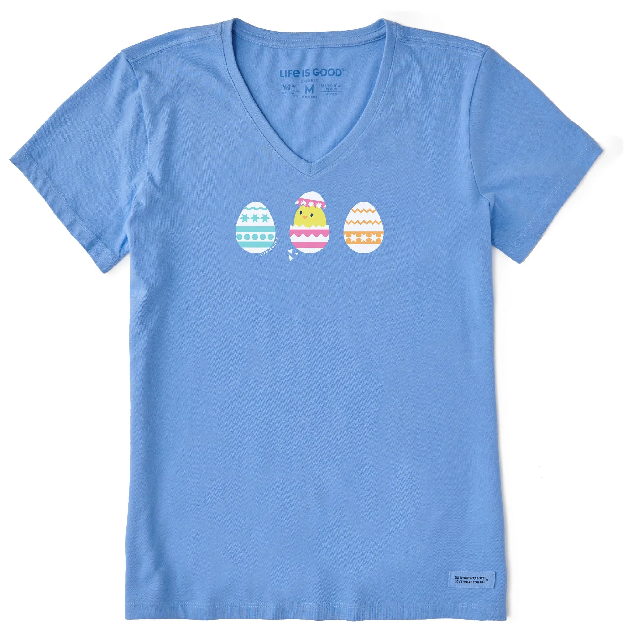 Women's Easter Egg Chick Short Sleeve Vee Life is Good