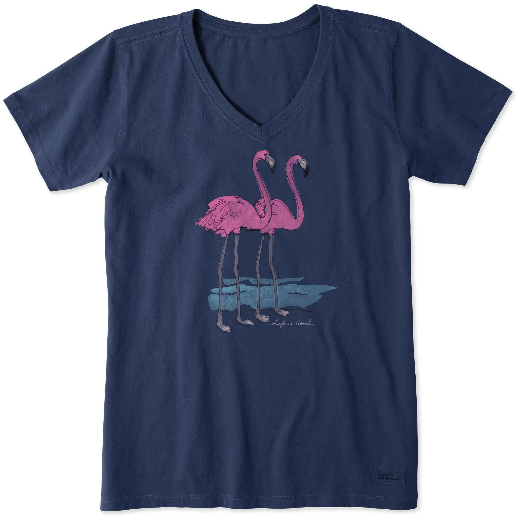 Women's Elegant Flamingos Short Sleeve Vee Life is Good