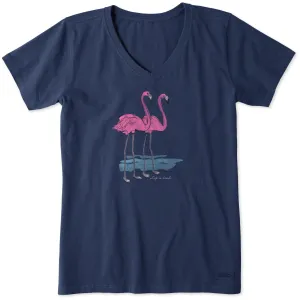 Women's Elegant Flamingos Short Sleeve Vee Life is Good