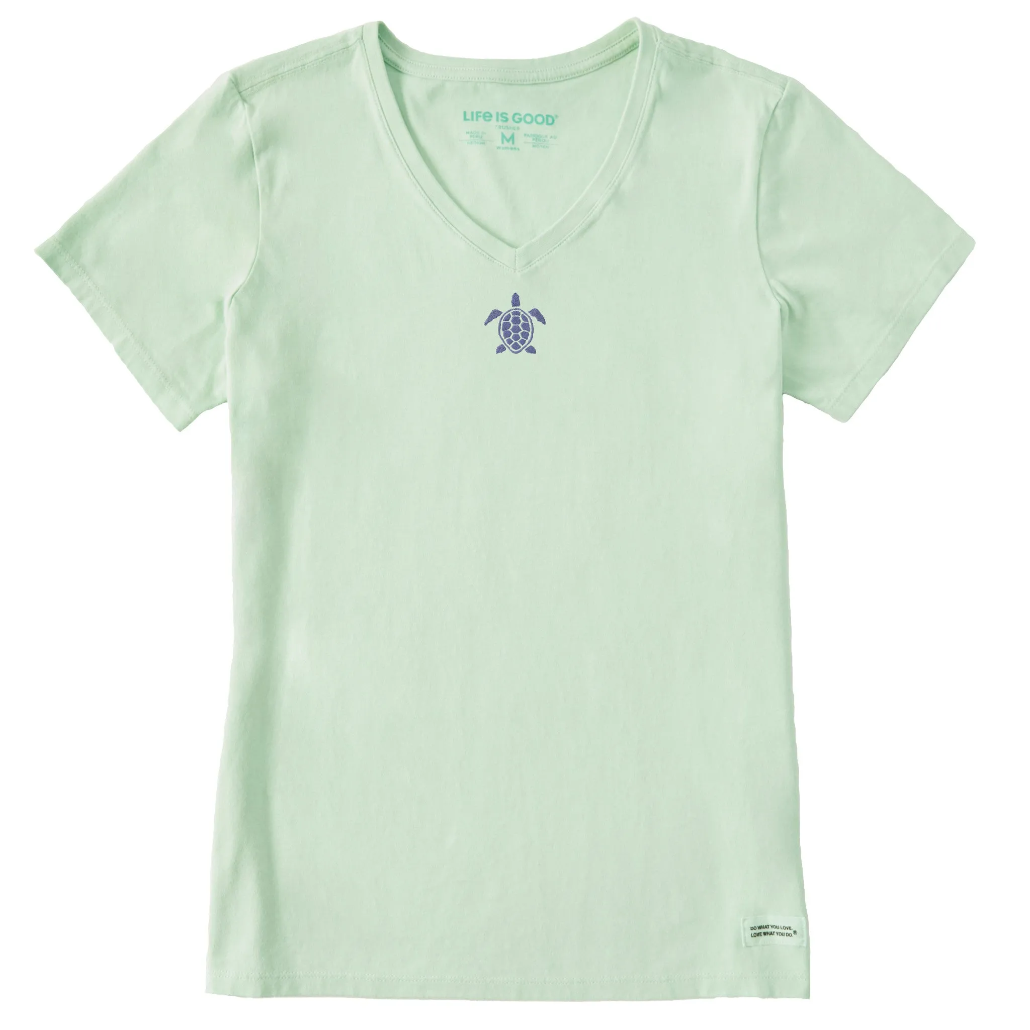 Women's Embroidered Beachy Turtle Short Sleeve Crusher Vee Life is Good