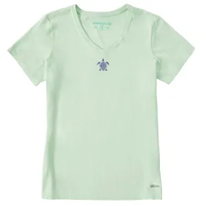 Women's Embroidered Beachy Turtle Short Sleeve Crusher Vee Life is Good