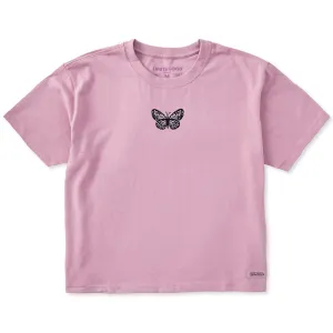 Women's Embroidered Butterfly Short Sleeve Crusher Boxy Tee Life is Good