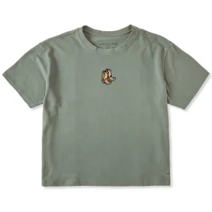 Women's Embroidered Cowboy Boots Short Sleeve Crusher Boxy Tee Life is Good