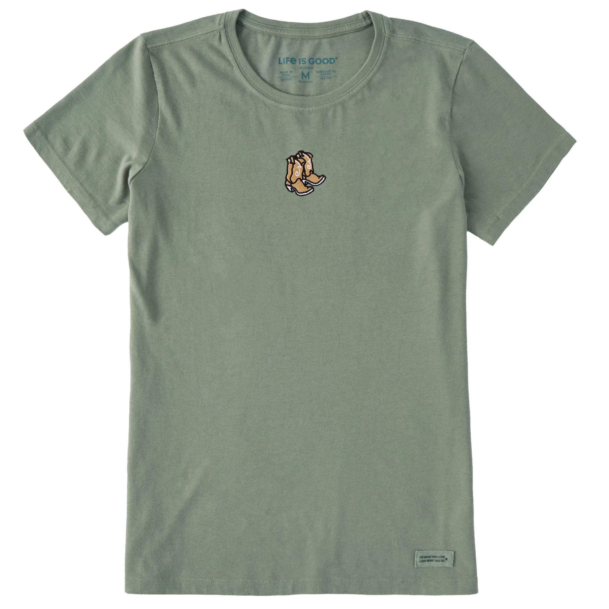 Women's Embroidered Cowboy Boots Short Sleeve Crusher Tee Life is Good