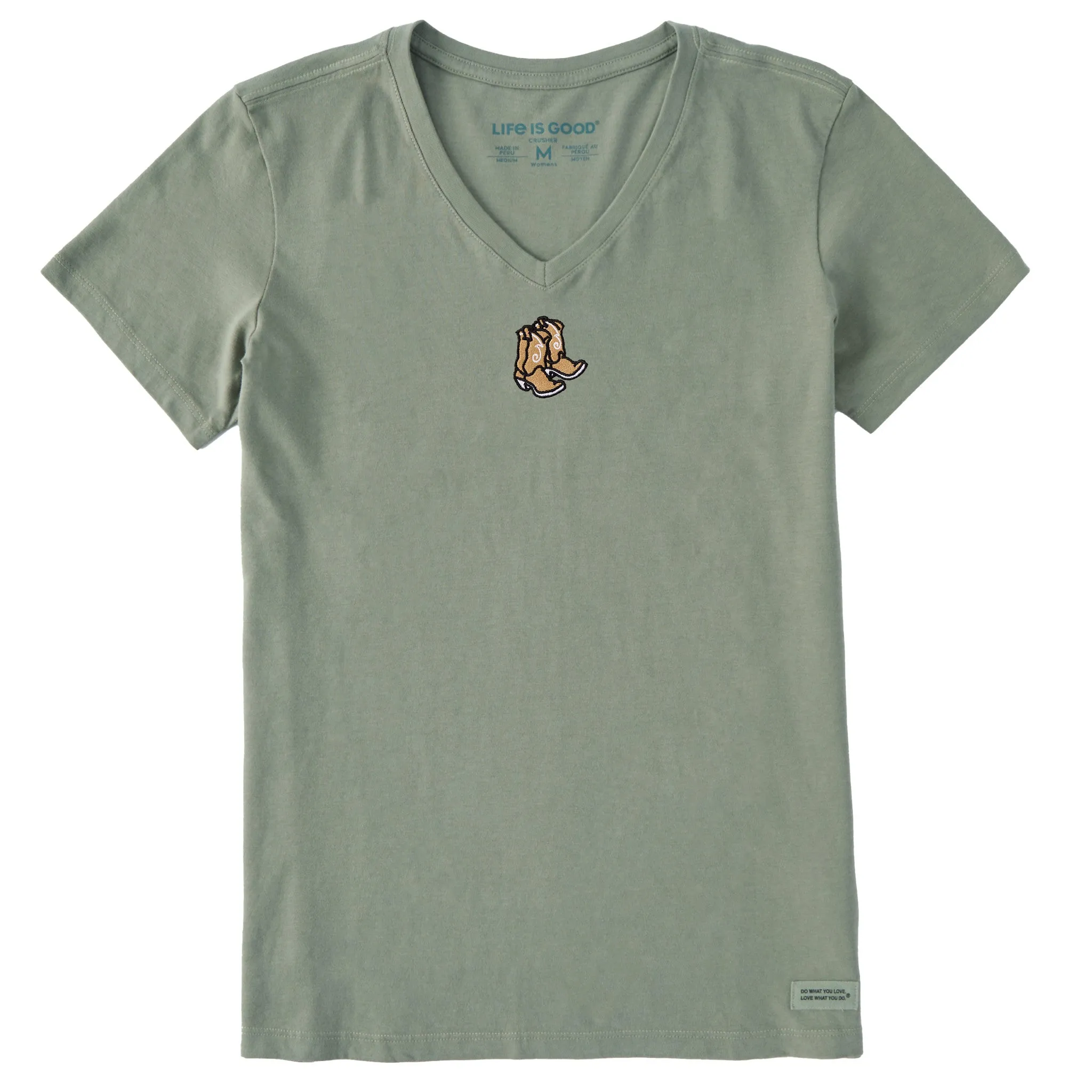 Women's Embroidered Cowboy Boots Short Sleeve Crusher Vee Life is Good