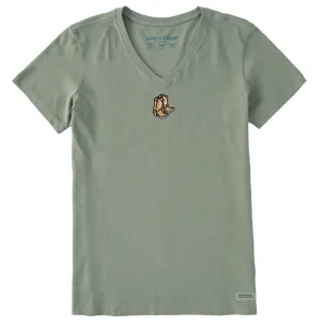 Women's Embroidered Cowboy Boots Short Sleeve Crusher Vee Life is Good
