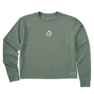 Women's Embroidered Daisy Long Sleeve Crusher Boxy Tee Life is Good