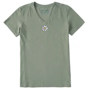 Women's Embroidered Daisy Short Sleeve Crusher Vee Life is Good