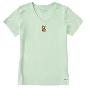 Women's Embroidered Guitar Frog Short Sleeve Crusher Vee Life is Good
