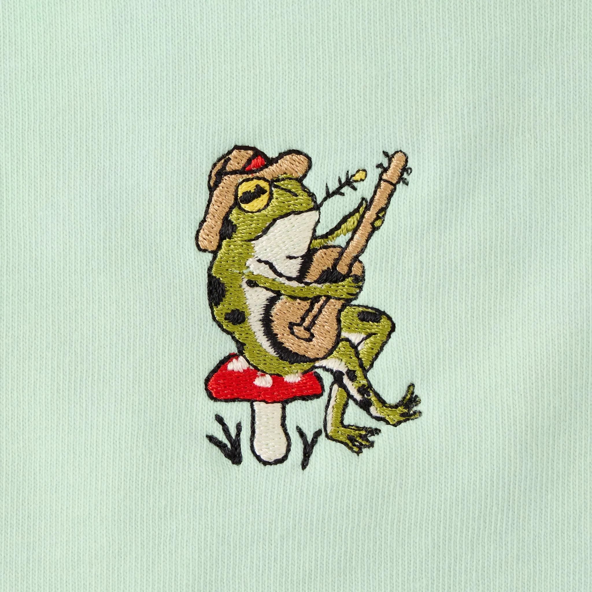 Women's Embroidered Guitar Frog Short Sleeve Crusher Vee Life is Good