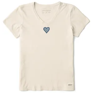 Women's Embroidered Heart Short Sleeve Crusher Vee Life is Good