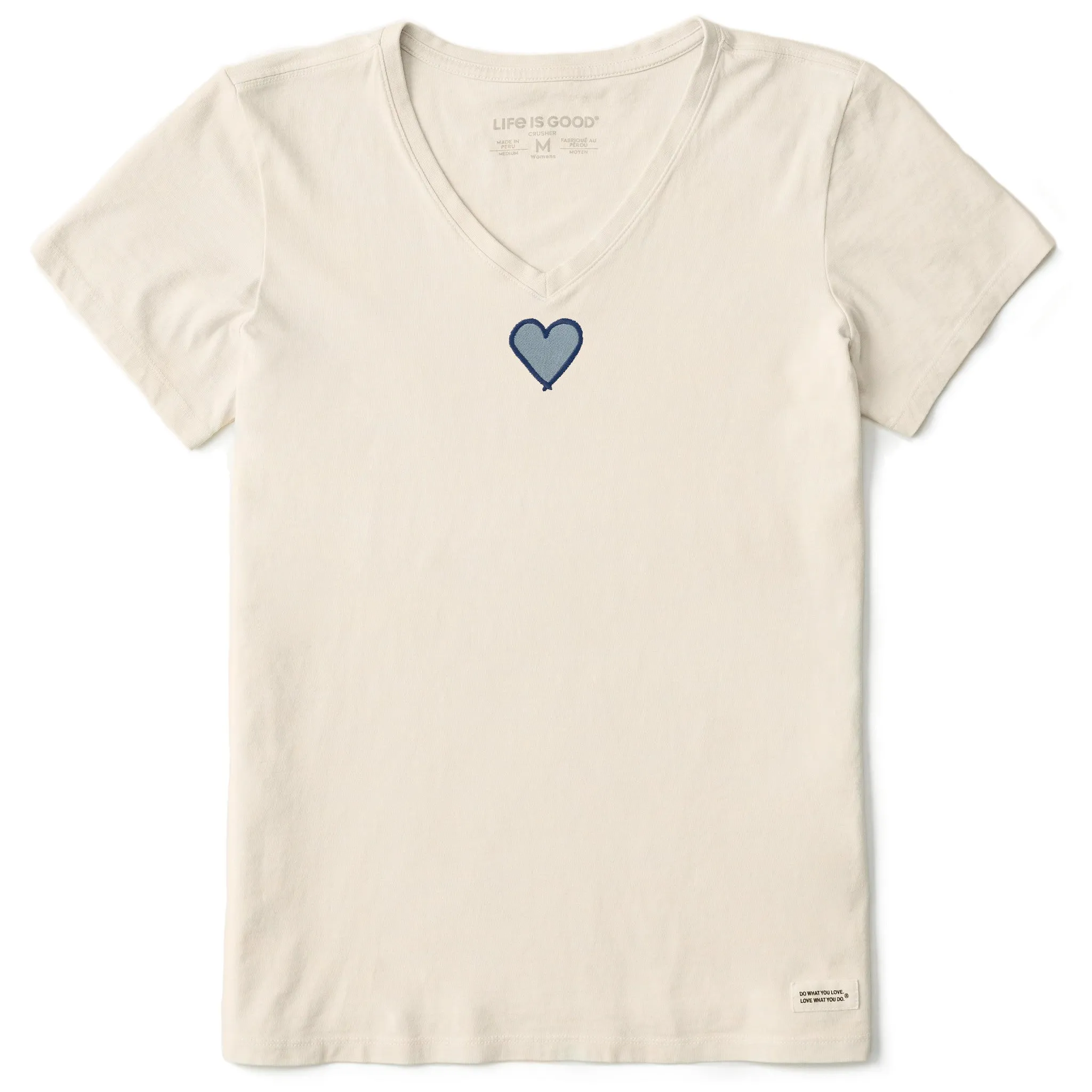 Women's Embroidered Heart Short Sleeve Crusher Vee Life is Good
