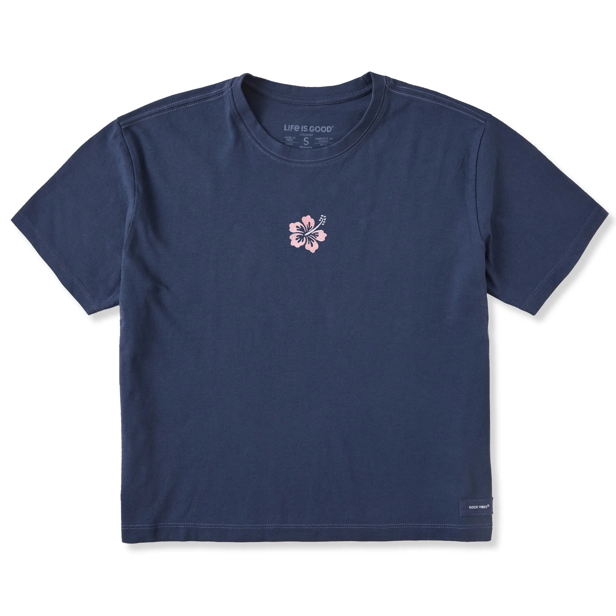 Women's Embroidered Hibiscus Short Sleeve Crusher Boxy Tee Life is Good