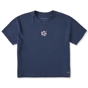 Women's Embroidered Hibiscus Short Sleeve Crusher Boxy Tee Life is Good