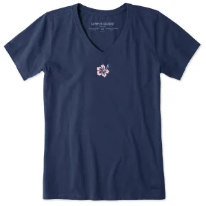 Women's Embroidered Hibiscus Short Sleeve Crusher Vee Life is Good