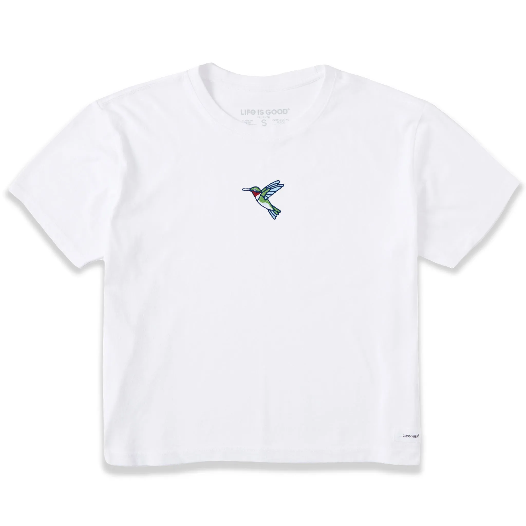 Women's Embroidered Hummingbird Short Sleeve Crusher Boxy Tee Life is Good