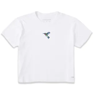 Women's Embroidered Hummingbird Short Sleeve Crusher Boxy Tee Life is Good