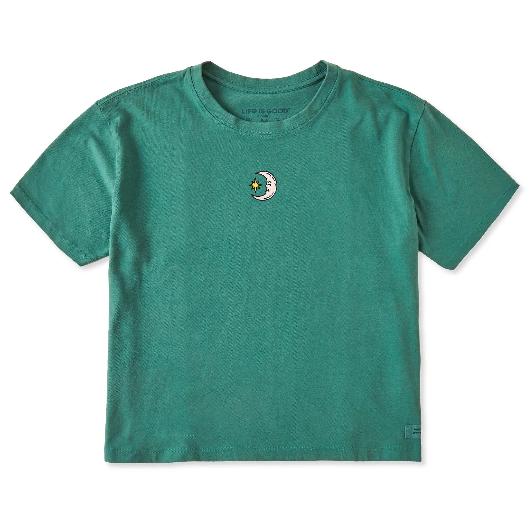 Women's Embroidered Moon and Star Short Sleeve Crusher Boxy Tee Life is Good