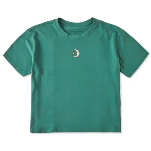 Women's Embroidered Moon and Star Short Sleeve Crusher Boxy Tee Life is Good