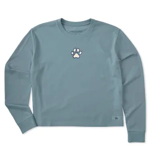 Women's Embroidered Paw Long Sleeve Crusher Boxy Tee Life is Good